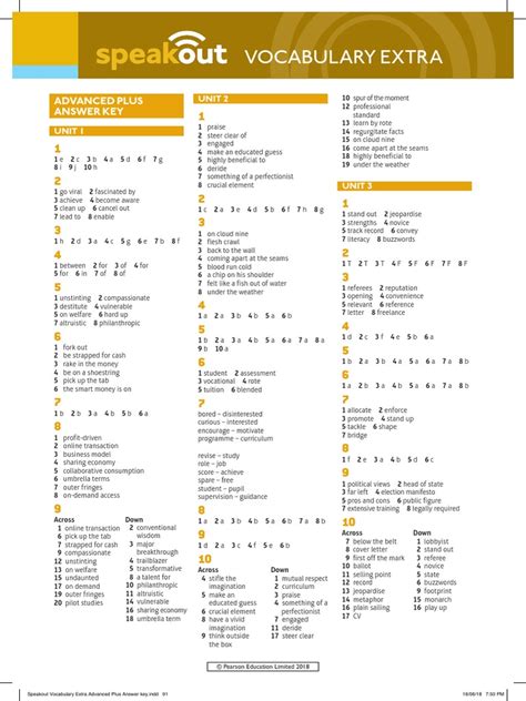 Speakout Advanced p 12. Key and Vocabulary .